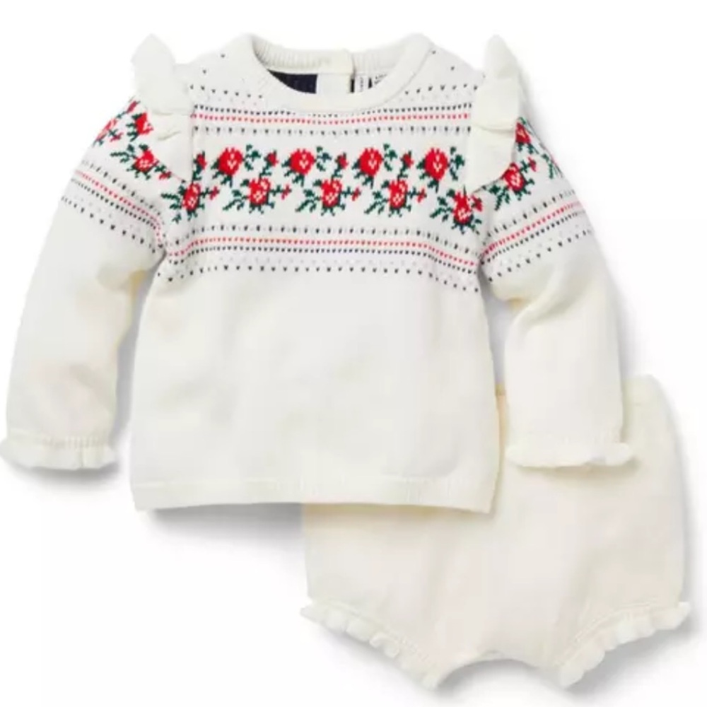 Janie and Jack Baby Fair Isle Rose Matching Set